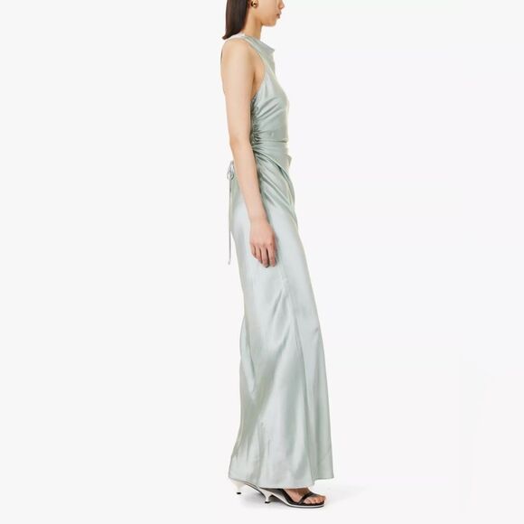 Reformation Anaiis Silk Draped-Neck Maxi Dress in Aquamarine Size 8 NWT - Picture 2 of 9